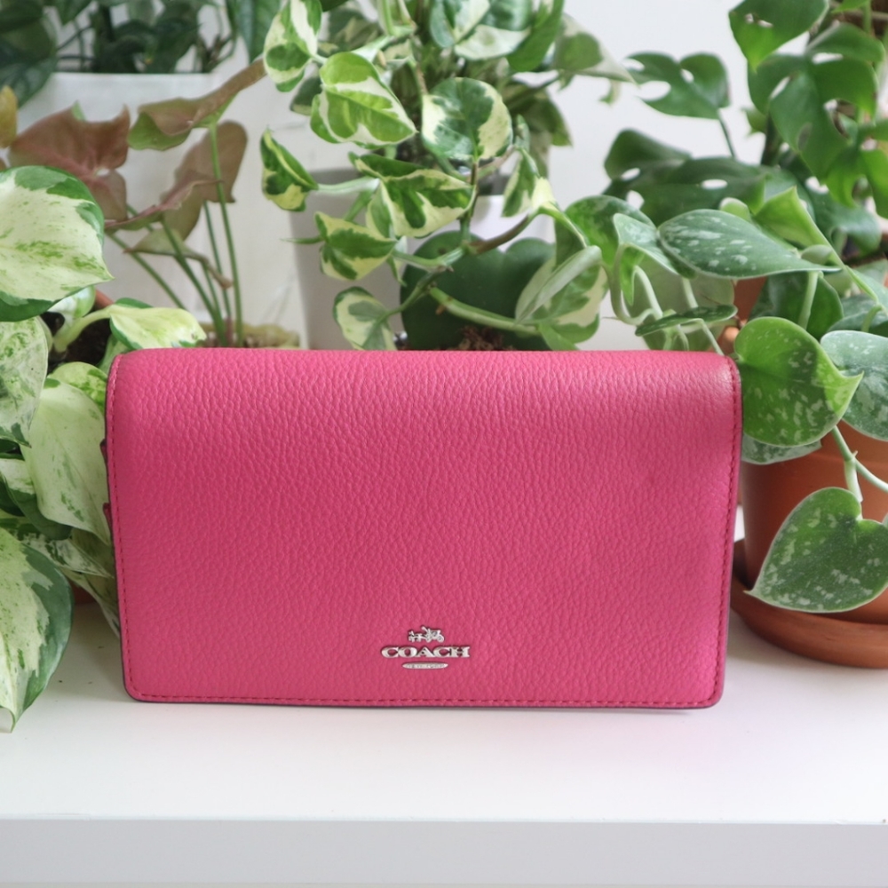 Coach magenta clutch with crossbody strap NWT